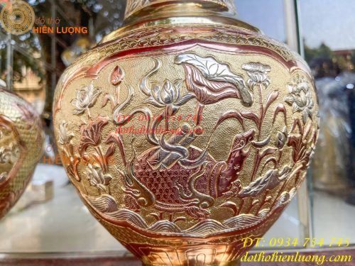 Đôi lục bình cát tút 100 thổi dáng củ tỏi mạ tam khí hoa văn tứ linh, Phúc Lộc