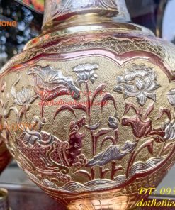 Đôi lục bình cát tút 100 thổi dáng củ tỏi mạ tam khí hoa văn tứ linh, Phúc Lộc