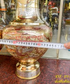 Đôi lục bình cát tút 100 thổi dáng củ tỏi mạ tam khí hoa văn tứ linh, Phúc Lộc