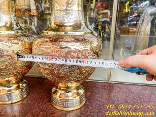 Đôi lục bình cát tút 100 thổi dáng củ tỏi mạ tam khí hoa văn tứ linh, Phúc Lộc