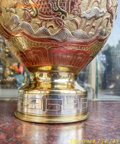 Đôi lục bình cát tút 100 thổi dáng củ tỏi mạ tam khí hoa văn tứ linh, Phúc Lộc