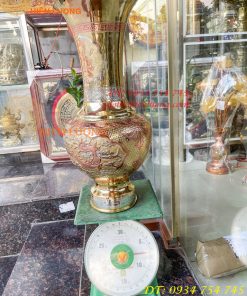 Đôi lục bình cát tút 100 thổi dáng củ tỏi mạ tam khí hoa văn tứ linh, Phúc Lộc