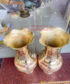Đôi lục bình cát tút 100 thổi dáng củ tỏi mạ tam khí hoa văn tứ linh, Phúc Lộc
