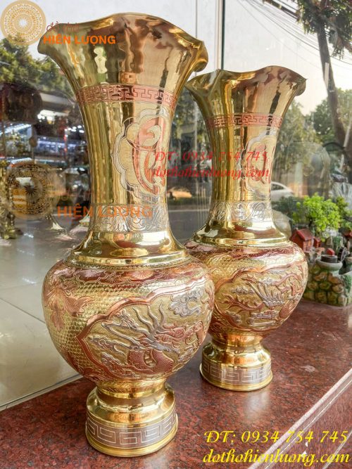 Đôi lục bình cát tút 100 thổi dáng củ tỏi mạ tam khí hoa văn tứ linh, Phúc Lộc