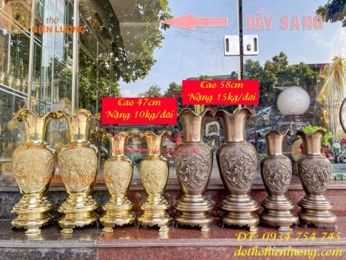 Đôi Lục Bình Rồng Phượng Bằng Đồng Đúc Nổi Cực Đẹp