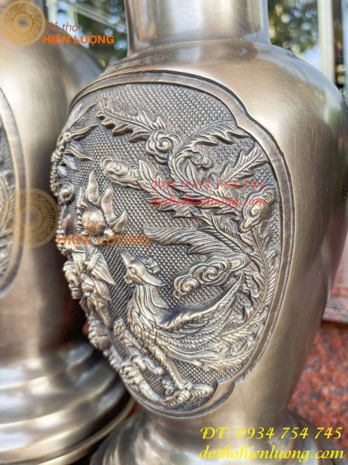 Đôi Lục Bình Rồng Phượng Bằng Đồng Đúc Nổi Cực Đẹp