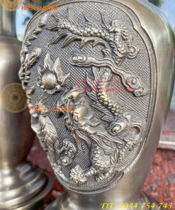 Đôi Lục Bình Rồng Phượng Bằng Đồng Đúc Nổi Cực Đẹp