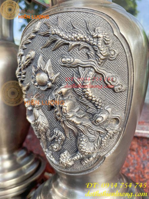 Đôi Lục Bình Rồng Phượng Bằng Đồng Đúc Nổi Cực Đẹp