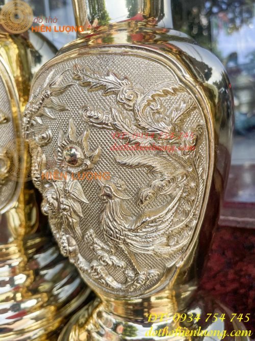 Đôi Lục Bình Rồng Phượng Bằng Đồng Đúc Nổi Cực Đẹp