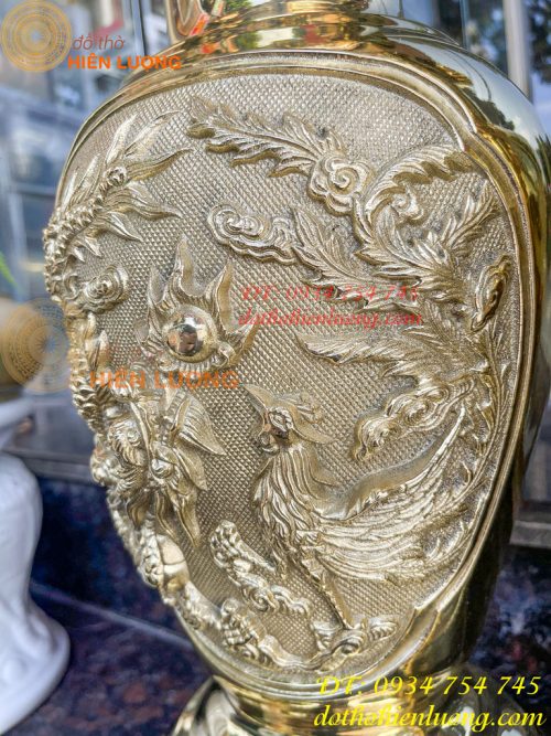 Đôi Lục Bình Rồng Phượng Bằng Đồng Đúc Nổi Cực Đẹp