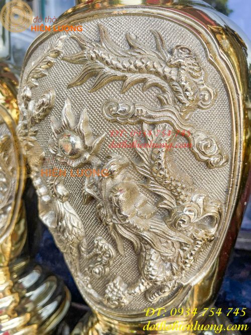 Đôi Lục Bình Rồng Phượng Bằng Đồng Đúc Nổi Cực Đẹp