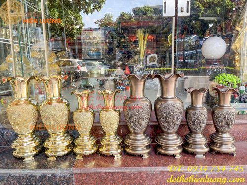 Đôi Lục Bình Rồng Phượng Bằng Đồng Đúc Nổi Cực Đẹp