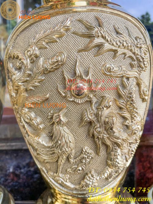 Đôi Lục Bình Rồng Phượng Bằng Đồng Đúc Nổi Cực Đẹp