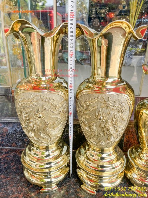 Đôi Lục Bình Rồng Phượng Bằng Đồng Đúc Nổi Cực Đẹp