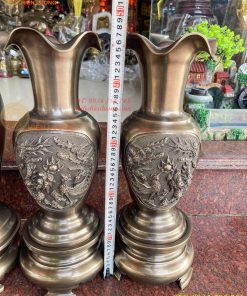Đôi Lục Bình Rồng Phượng Bằng Đồng Đúc Nổi Cực Đẹp