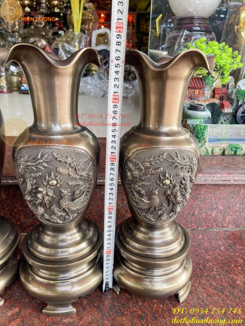 Đôi Lục Bình Rồng Phượng Bằng Đồng Đúc Nổi Cực Đẹp