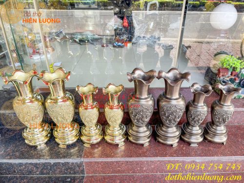 Đôi Lục Bình Rồng Phượng Bằng Đồng Đúc Nổi Cực Đẹp