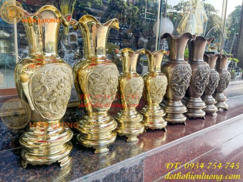 Đôi Lục Bình Rồng Phượng Bằng Đồng Đúc Nổi Cực Đẹp