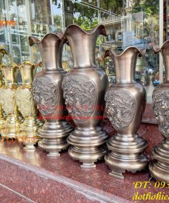 Đôi Lục Bình Rồng Phượng Bằng Đồng Đúc Nổi Cực Đẹp