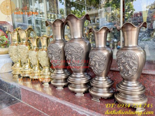 Đôi Lục Bình Rồng Phượng Bằng Đồng Đúc Nổi Cực Đẹp