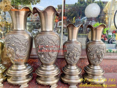Đôi Lục Bình Rồng Phượng Bằng Đồng Đúc Nổi Cực Đẹp