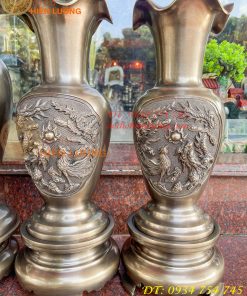 Đôi Lục Bình Rồng Phượng Bằng Đồng Đúc Nổi Cực Đẹp