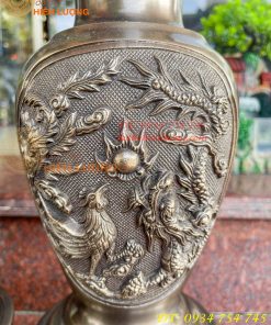 Đôi Lục Bình Rồng Phượng Bằng Đồng Đúc Nổi Cực Đẹp