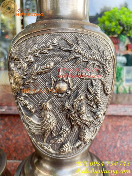 Đôi Lục Bình Rồng Phượng Bằng Đồng Đúc Nổi Cực Đẹp