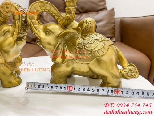 Đôi voi lưng chữ Phúc bằng đồng phong thủy, DxRxC 24x14x21cm