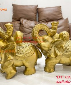 Đôi voi lưng chữ Phúc bằng đồng phong thủy, DxRxC 24x14x21cm