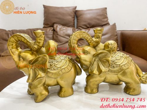 Đôi voi lưng chữ Phúc bằng đồng phong thủy, DxRxC 24x14x21cm