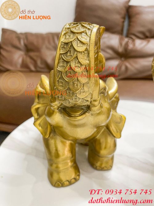 Đôi voi lưng chữ Phúc bằng đồng phong thủy, DxRxC 24x14x21cm