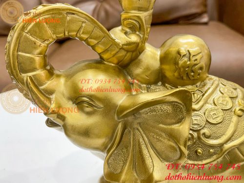 Đôi voi lưng chữ Phúc bằng đồng phong thủy, DxRxC 24x14x21cm