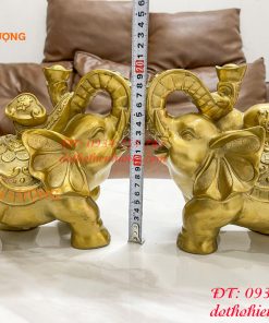Đôi voi lưng chữ Phúc bằng đồng phong thủy, DxRxC 24x14x21cm