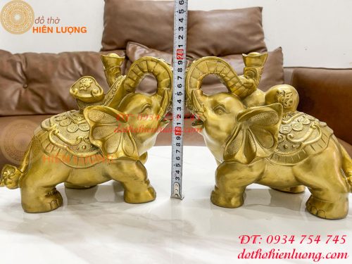 Đôi voi lưng chữ Phúc bằng đồng phong thủy, DxRxC 24x14x21cm
