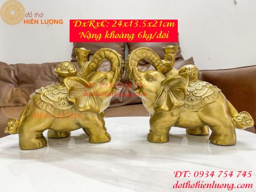 Đôi voi lưng chữ Phúc bằng đồng phong thủy, DxRxC 24x14x21cm