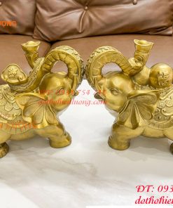 Đôi voi lưng chữ Phúc bằng đồng phong thủy, DxRxC 24x14x21cm