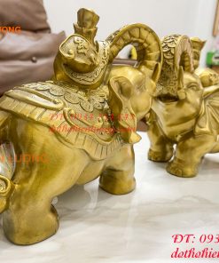 Đôi voi lưng chữ Phúc bằng đồng phong thủy, DxRxC 24x14x21cm
