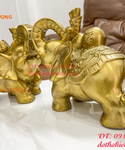 Đôi voi lưng chữ Phúc bằng đồng phong thủy, DxRxC 24x14x21cm