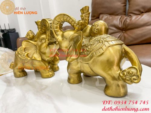 Đôi voi lưng chữ Phúc bằng đồng phong thủy, DxRxC 24x14x21cm