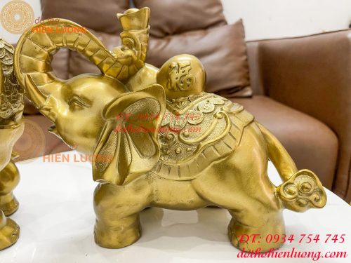 Đôi voi lưng chữ Phúc bằng đồng phong thủy, DxRxC 24x14x21cm