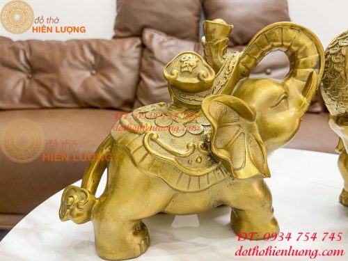 Đôi voi lưng chữ Phúc bằng đồng phong thủy, DxRxC 24x14x21cm