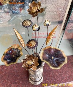 Lọ Lục Bình Cắm Hoa Sen Bằng Đồng Hun