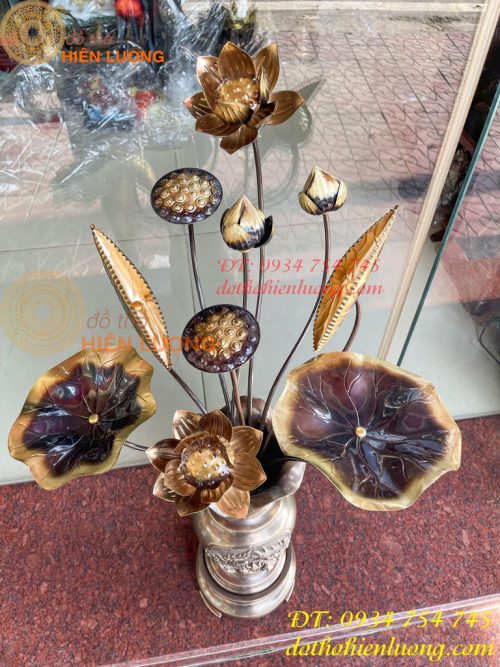 Lọ Lục Bình Cắm Hoa Sen Bằng Đồng Hun