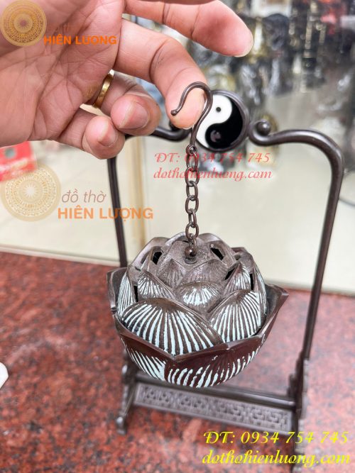 Lư Xông Trầm Treo Hoa Sen Âm Dương Bằng Đồng