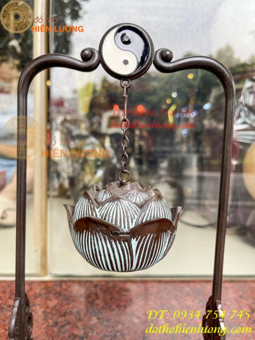 Lư Xông Trầm Treo Hoa Sen Âm Dương Bằng Đồng