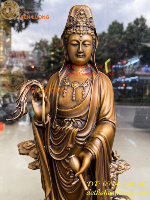 Tượng Phật Bà Quan Âm Đứng Rồng Bằng Đồng Hun Cao 50cm