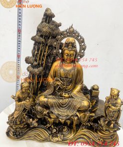 Tượng Quan Âm Và Thiện Tài Đồng Tử Bằng Đồng Hun Cao 50cm