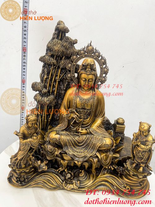 Tượng Quan Âm Và Thiện Tài Đồng Tử Bằng Đồng Hun Cao 50cm