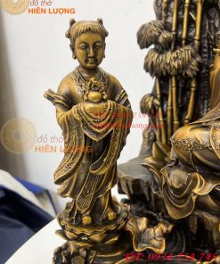 Tượng Quan Âm Và Thiện Tài Đồng Tử Bằng Đồng Hun Cao 50cm